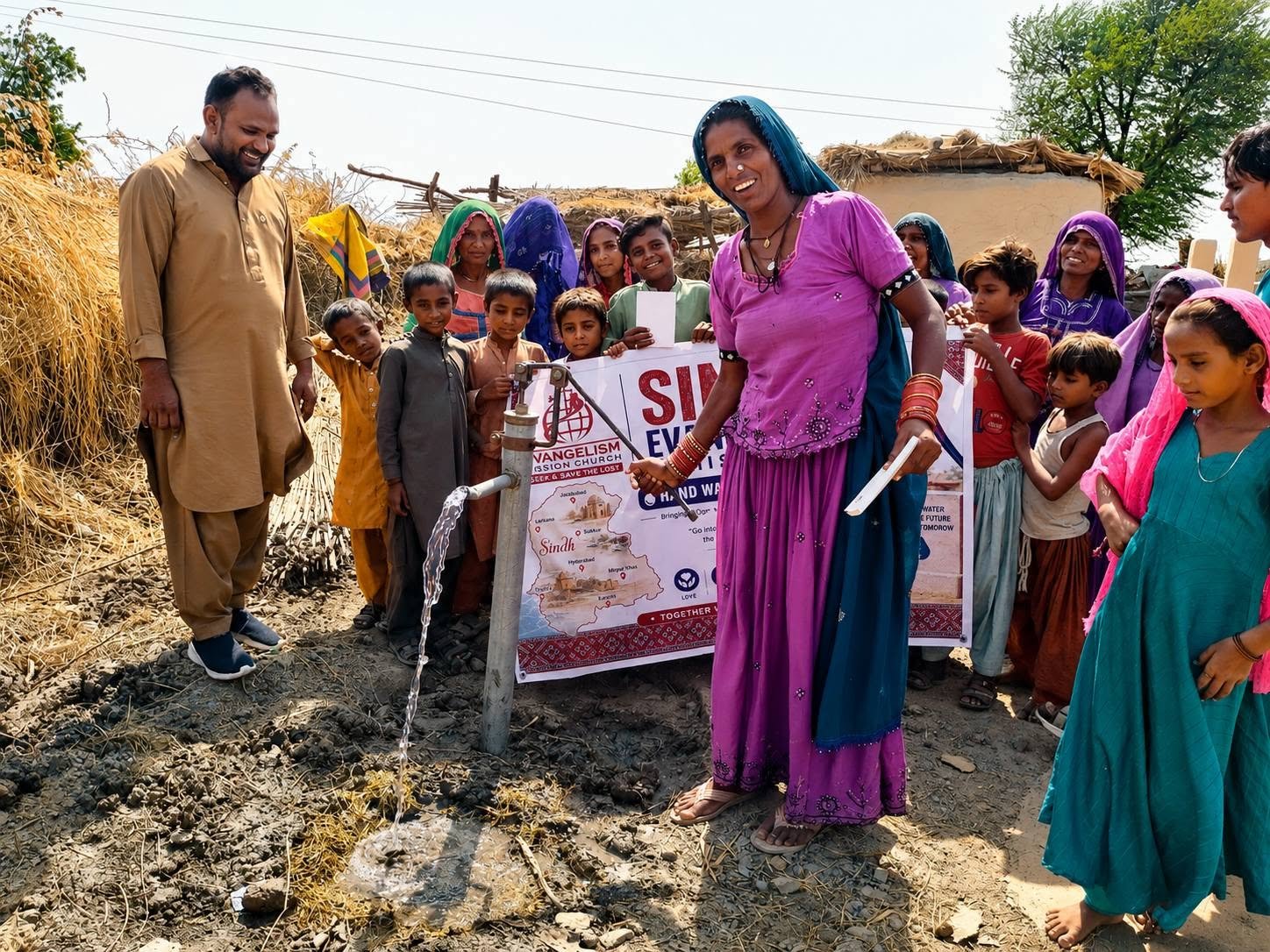 Installing a hand water pump for a Sindh village
